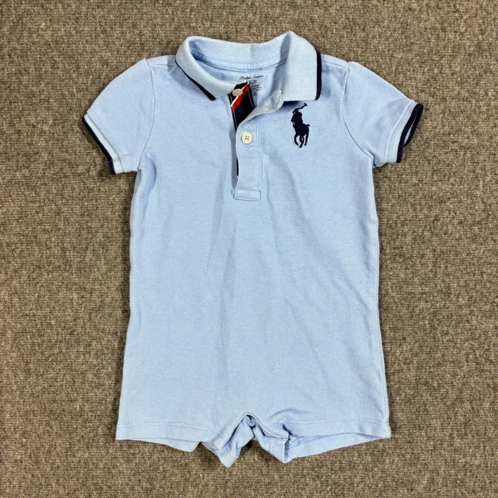 Ralph Lauren Baby Boys Blue Cotton Pique Short Sleeve Polo Romper 6M 70